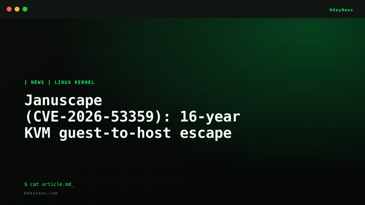 Januscape (CVE-2026-53359): 16-year KVM guest-to-host escape
