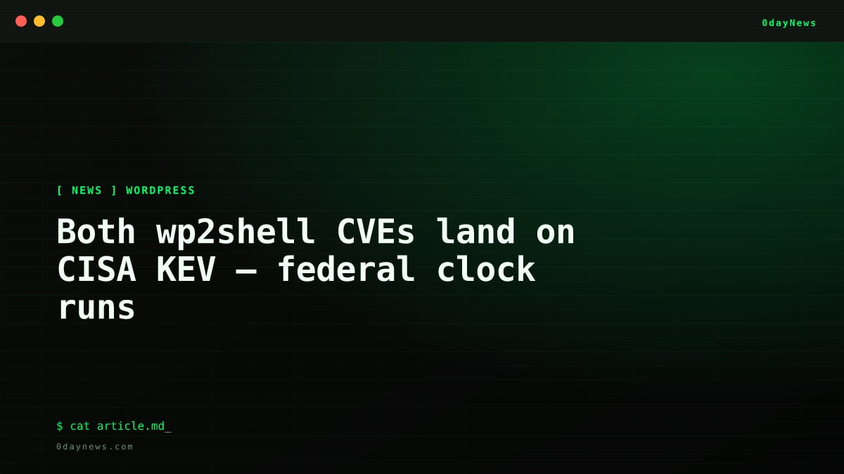 Both wp2shell CVEs land on CISA KEV — federal clock runs